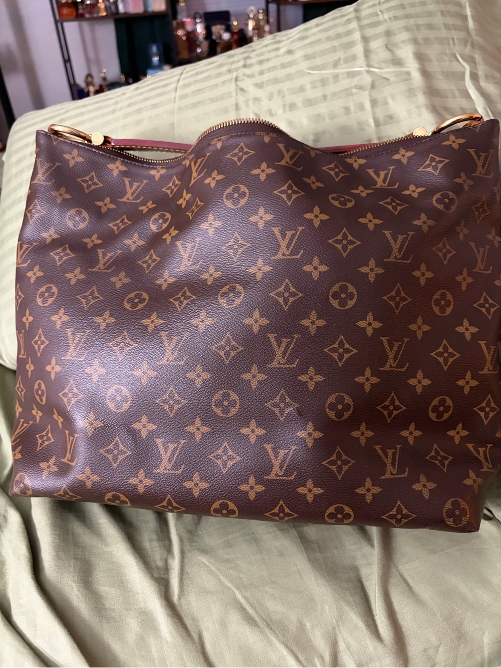 Louis Vuitton Monogram Canvas Brown Tote with Gold-Tone Accents